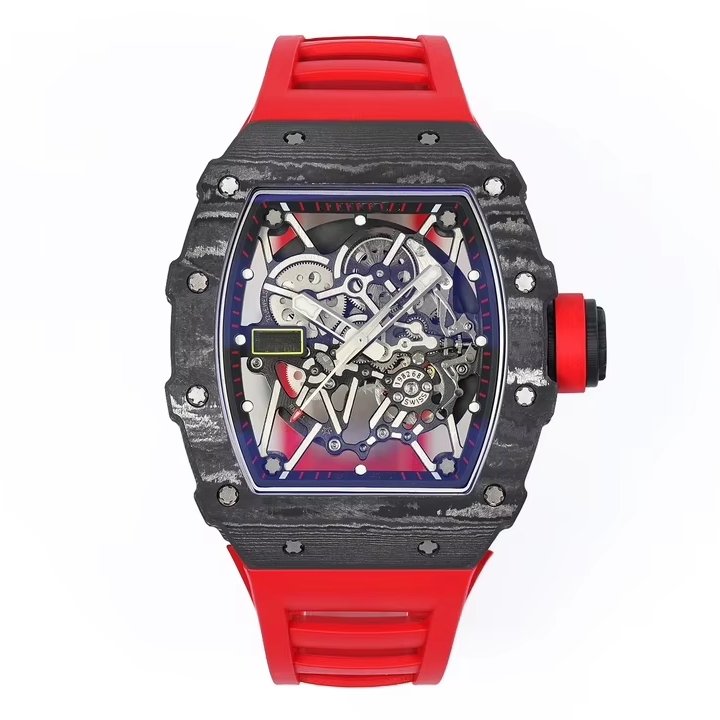 RMLICHA Men's Luxury Carbon Fiber Rubber Strap Automatic Mechanical Watch 44mm 10 Bar Waterproof Sapphire Crystal Dial