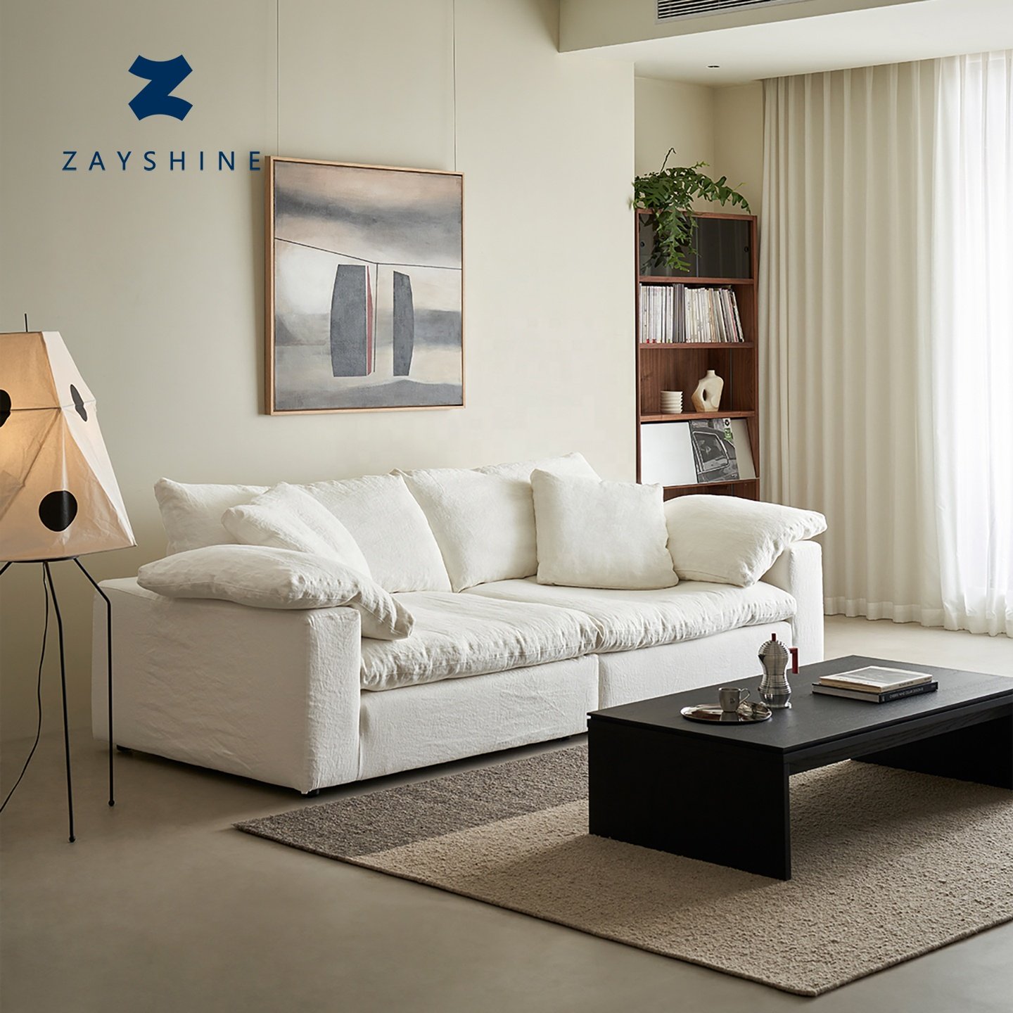 Zayshin Nordic Modern Luxury White Linen Fabric 2+3 Seater Type I Living Room Sofa Set Detachable Washable Modular Apartment Villa Cloud Sofa