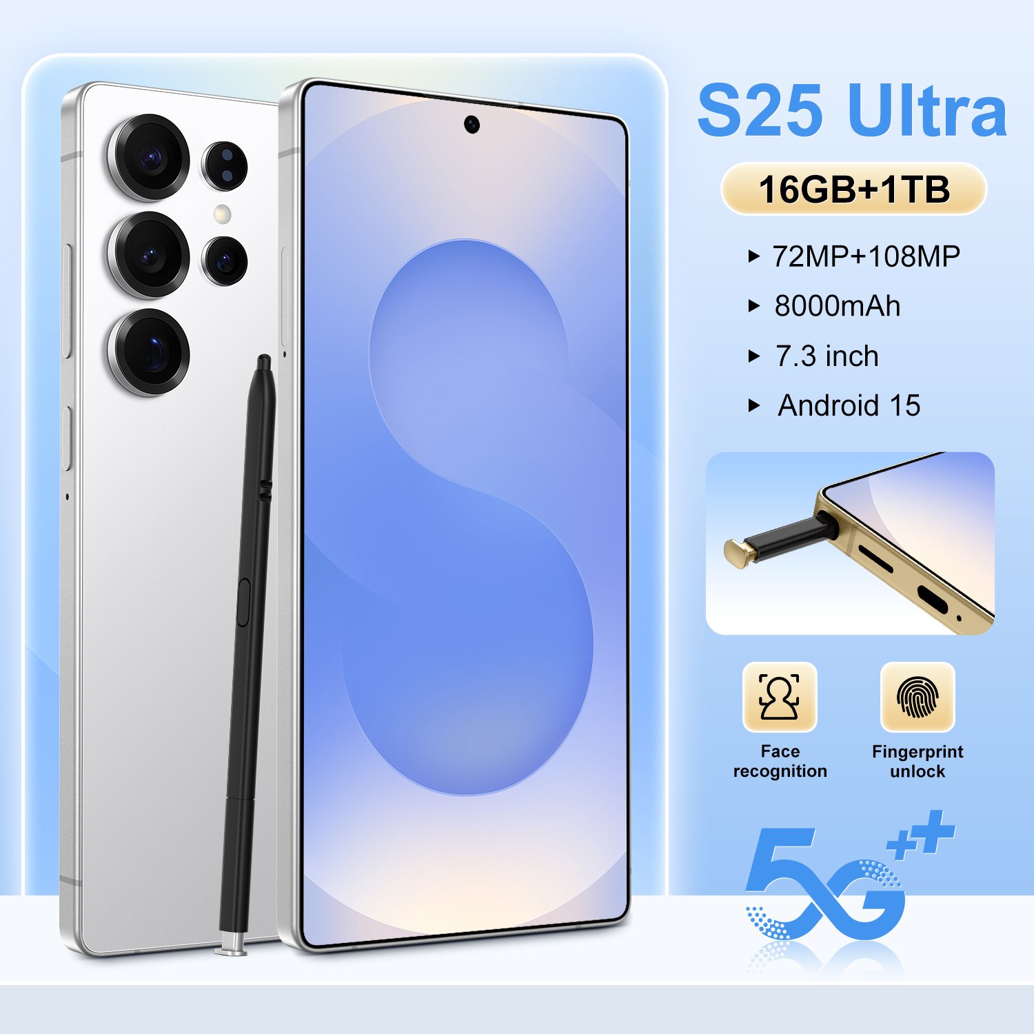 GalaxS S25 Ultra 7.3 HD 5G Smartphone Original Android Phone 16GB+1TB Dual SIM 8000mAh 72MP+108MP Ten Core Code Division Multiple Access Technology