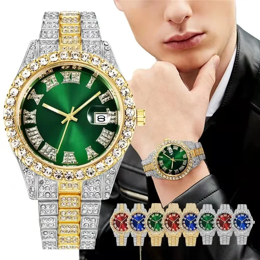 Wholesale fashion retro diamond studded alloy watches for men's luxury quartz watches 2026